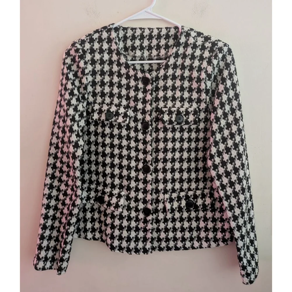 Women's SHEIN Houndstooth Blazer S Black White